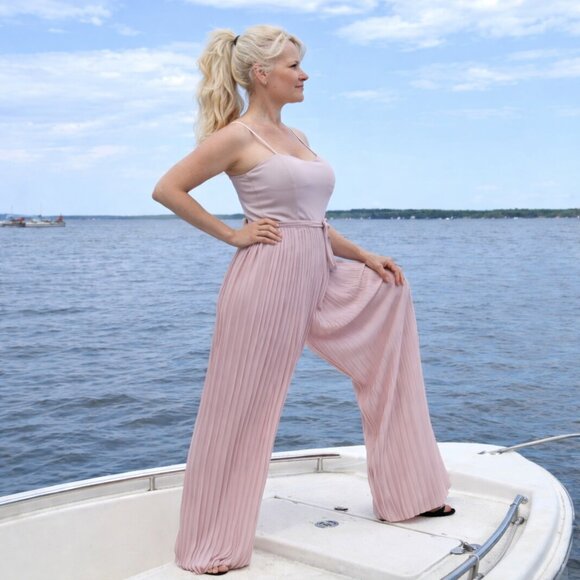 Strappy Maxi Pleated Jumpsuit | Blush Pink - Picture 7 of 7